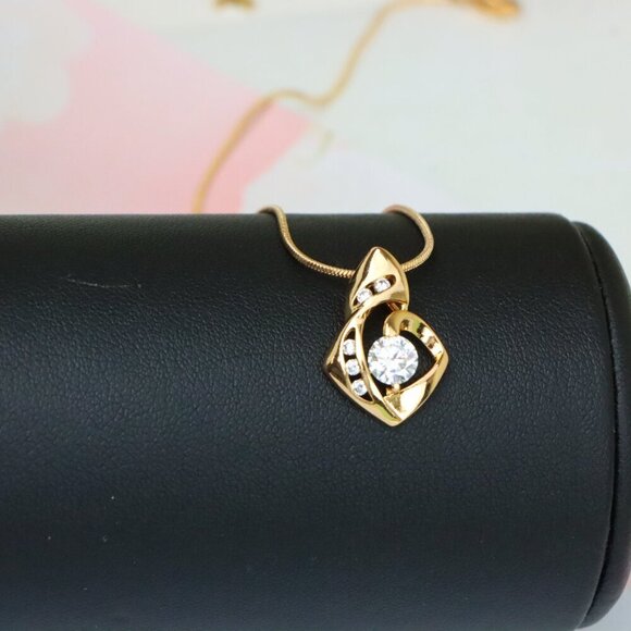 "Rose Gold Twist Pendant with Central Round Stone and Side Accents, XPPT1509 - Picture 5 of 13